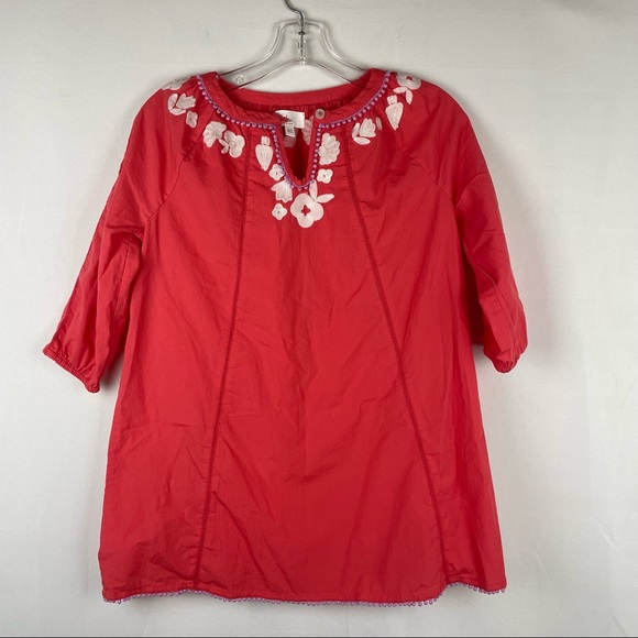 Boden kids girl coral red embroidered floral cutout blouse top 8/9 - Picture 2 of 8